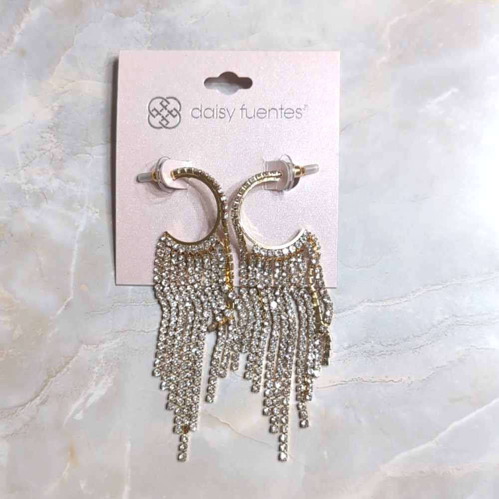Daisy Fuentes Sparkly Gold Fringe Earrings NWT